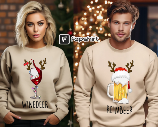 Winedeer Reinbeer Sweatshirts, Funny Couple Christmas Shirts, Christmas Sweatshirt, Couples Sweaters, Reindeer Sweatshirt, Matching Sweaters