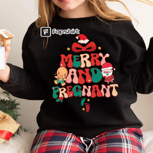 Merry and Pregnant Shirt, Funny Pregnancy Reveal Shirt, Christmas Pregnancy Announcement Shirt, Baby Reveal Shirts, Christmas Pregnant Shirt