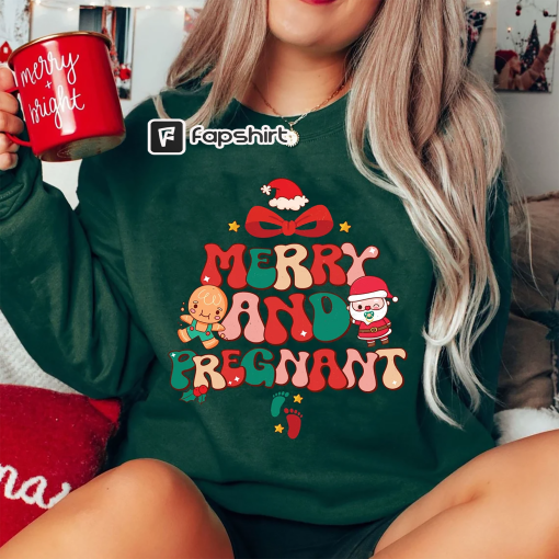 Merry and Pregnant Shirt, Funny Pregnancy Reveal Shirt, Christmas Pregnancy Announcement Shirt, Baby Reveal Shirts, Christmas Pregnant Shirt