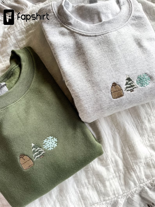 Winter Wonderland Embroidered Crewneck Sweatshirt, Snowflake, Pine Tree