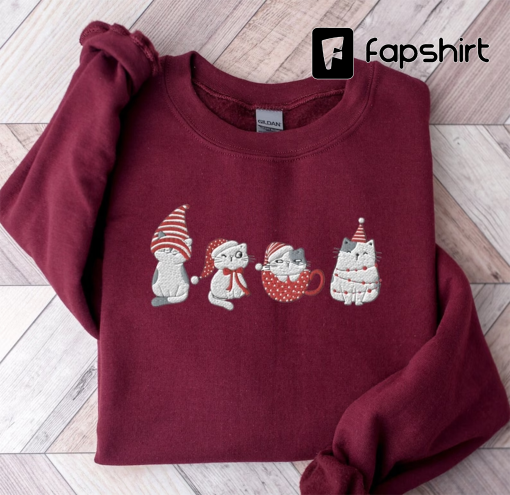 EMBROIDERED Cat Christmas Sweatshirt, Meowy Christmas Sweatshirt, Funny Christmas Cat Shirt, Embroidered Cat Sweatshirt, Christmas Cat Love