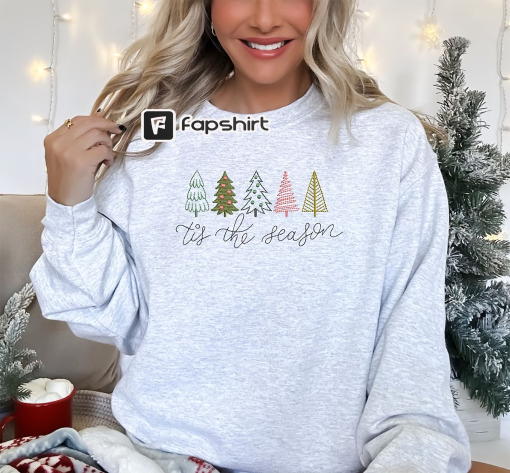 Christmas Embroidered Sweatshirt, Christmas Sweatshirt, Embroidered Christmas Sweatshirt, Christmas Tree Sweatshirt, Holiday sweatshirt