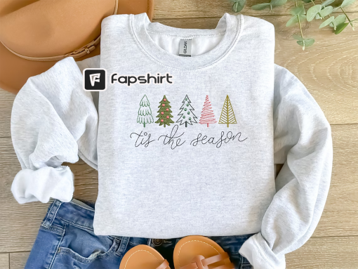 Christmas Embroidered Sweatshirt, Christmas Sweatshirt, Embroidered Christmas Sweatshirt, Christmas Tree Sweatshirt, Holiday sweatshirt