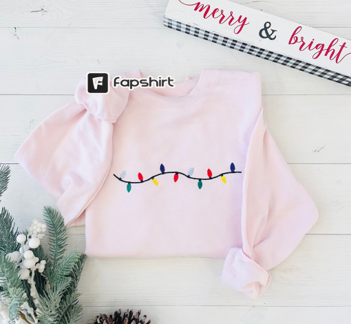 Christmas Lights Sweatshirt, Christmas Embroidered Sweatshirt, Christmas Sweatshirt, Embroidered Christmas Sweatshirt, Festive Sweatshirt