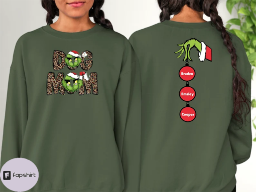 Custom Mama Grinch Sweatshirt, Christmas Kids Names Shirt, Mama gift sweat, Xmas mom pajamas, Mother gift shirt, Mama Christmas gift Tee