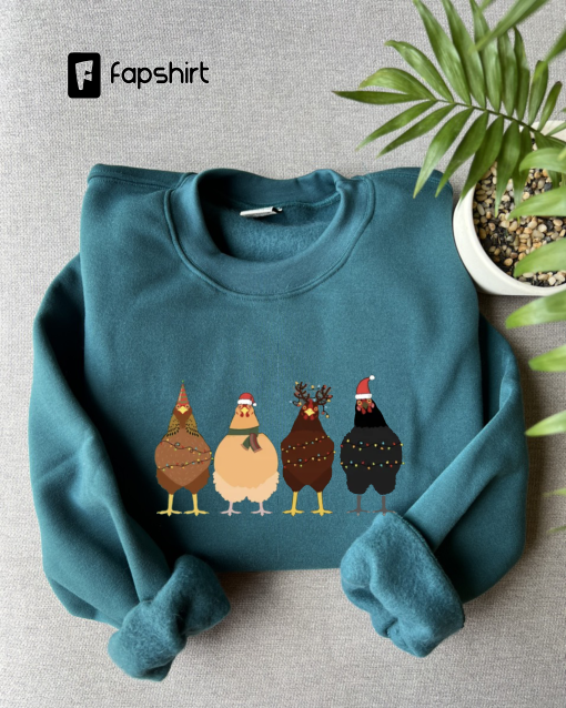 Сute Christmas Chickens Sweatshirt, Christmas Farm Sweatshirt, Funny Christmas Chicken Sweatshirt, Christmas Crewneck, Holiday Sweatshirt