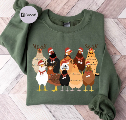 Сute Christmas Chickens Sweatshirt, Christmas Farm Animals Sweatshirt, Womens Christmas Chicken Sweatshirt,Christmas Holiday Sweatshirt Gift