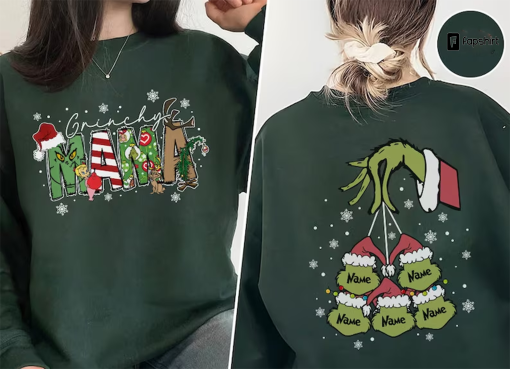 Custom Mama Grinchy Sweatshirt, Christmas Kids Names Shirt, Gift For Mom, Mama Christmas Gift,Mama Sweatshirt,Christmas Family Gift,Xmas mom