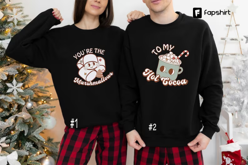 Funny Matching Couples Christmas Shirts, You’re the Marshmallows to My Hot Cocoa Matching Christmas T-Shirt, His and Hers Couple Retro Tees