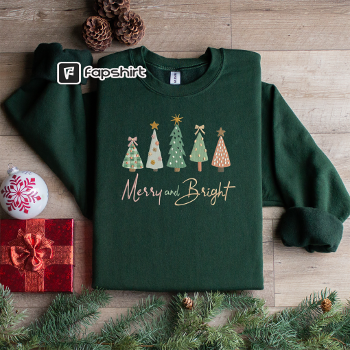 Merry & Bright, Christmas Embroidered Sweatshirt, Christmas Sweatshirt, Embroidered Christmas Sweatshirt, Festive Sweatshirt