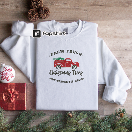 Farm Fresh Christmas sweatshirt Comfort Colors | Christmas Tree Embroidered Sweatshirt | Christmas crewneck | Christmas Trees Sweatshirt