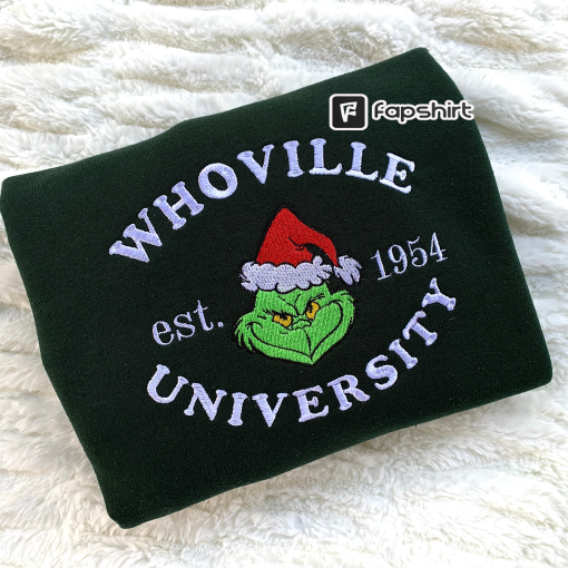 Christmas Hoodie, Christmas Whoville University Embroidered Hoodie, Christmas Gift, Christmas Embroidery Hoodie, Christmas Crewneck