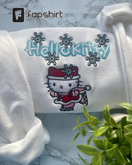 Christmas Sweatshirt/Hello Cat Present Sweatshirt/Hello Cat Christmas Tree Sweatshirt/Y2K/Cute Christmas Embroidered