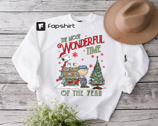 The Snoopy – The Most Wonderful Time Of The Year Sweatshirt, Charlie and the Snoopy Show, Christmas Cartoon Dog Sweatshirt, Christmas Gift.