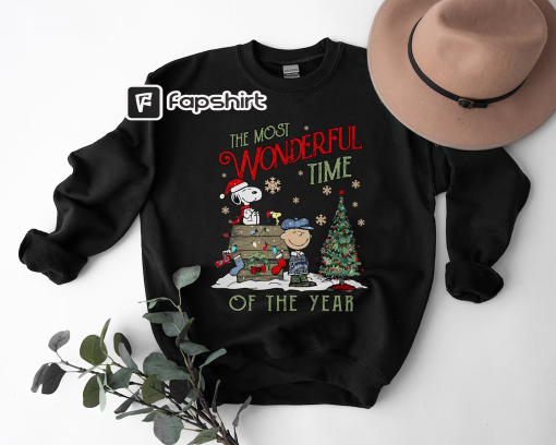 The Snoopy – The Most Wonderful Time Of The Year Sweatshirt, Charlie and the Snoopy Show, Christmas Cartoon Dog Sweatshirt, Christmas Gift.