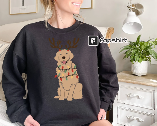 Christmas Golden Retriever Sweatshirt,Happy New Year Dog Tshirt,Christmas Lights Tee,Christmas Dog Tee, Golden Mom Tshirt,Gift for Dog Lover