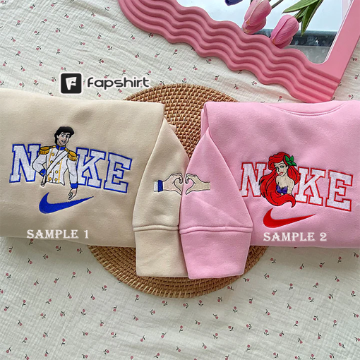 Ar.i.el and Pri.nce E.ri.c Embroidered Sweatshirt, Embroidered hoodie, Couple Matching Hoodie Couple Gift, Cartoon Embroidered Sweatshirt