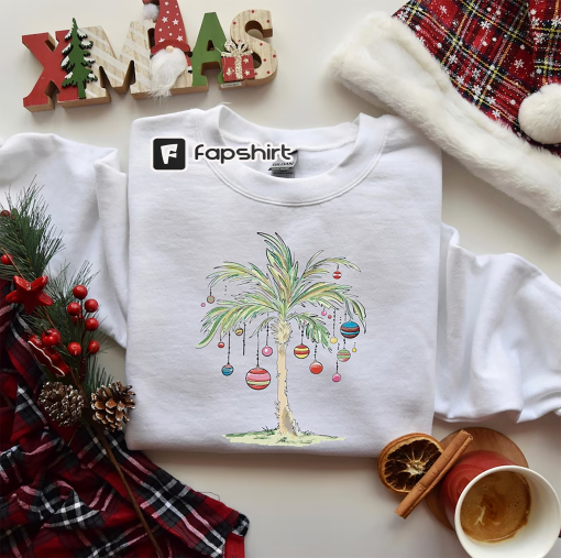 Christmas Palm Tree Shirt, Tropical Xmas Gift, Florida Christmas shirt, Beach Aloha Christmas Tee, Santa July Hawaiian Shirts, Xmas Tree