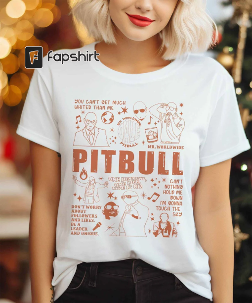 Pitbull Shirt | Vintage Pitbull Shirt | Pitbull Rap Hip Hop Shirt | Vintage Doodle style Orange Shirt