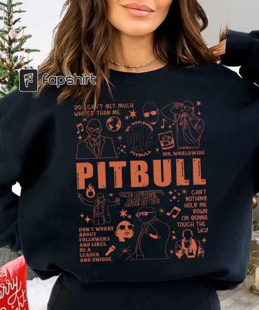 Pitbull Shirt | Vintage Pitbull Shirt | Pitbull Rap Hip Hop Shirt | Vintage Doodle style Orange Shirt