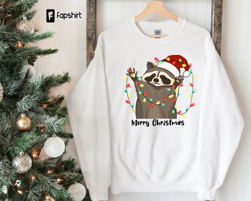 Christmas Sweatshirt, Christmas Raccoon Sweatshirt, Funny Animal Shirt, Merry Christmas Sweatshirt, Happy Holidays Gift, Animal Xmas Hoodie