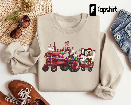 Farm Animals Christmas Sweatshirt, Christmas Farm Animals Truck Shirt, Christmas Animals Sweater, Country Christmas Sweater, Holiday Gift