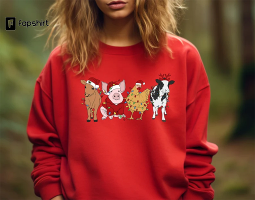 Christmas Farm Animals Sweatshirt, Cute Cow Christmas Shirt, Christmas Farm Sweatshirt, Cute Chicken, Cow, Pig, Goat Holiday Tshirt,