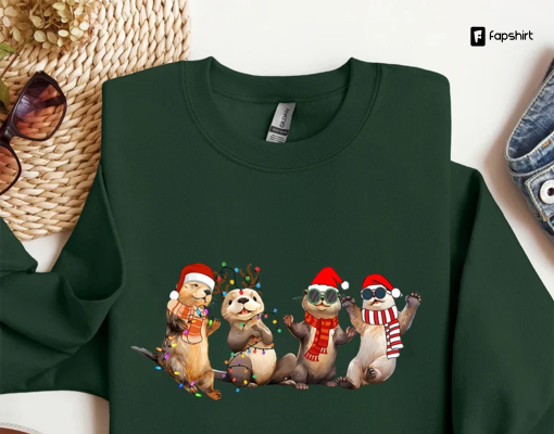 Funny Otters Christmas Lights Sweatshirt, Otters Merry Christmas Shirt, Otter Lover Xmas Shirt, Sea Animal Christmas Crewneck,Christmas Gift