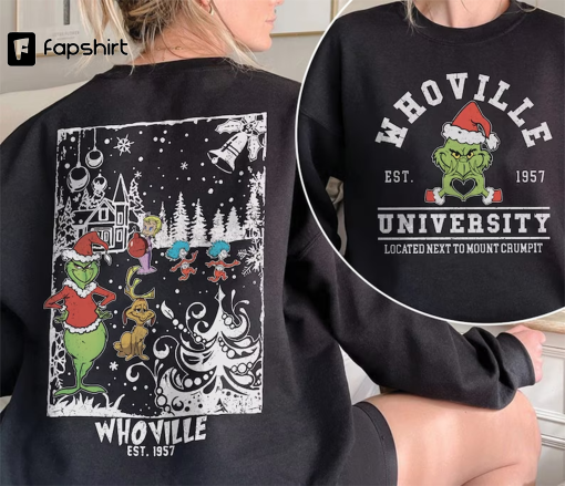 Vintage Whoville University Shirt, Grinch Christmas Sweatshirt, Grinch Christmas Gift, Cute Grinchmas Shirt, Christmas Sweater, Xmas Tee