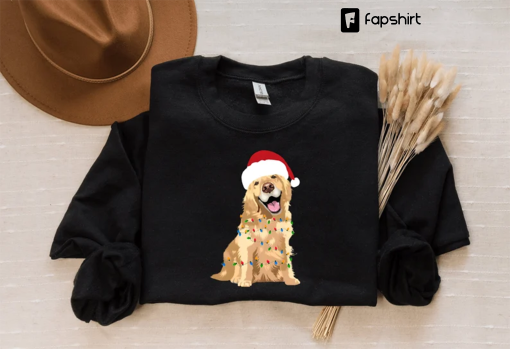 Christmas Golden Retriever Shirt, Happy New Year Dog Tshirt, Christmas Lights Tee, Christmas Dog Tee, Golden Mom Shirts, Gift for Dog Lover