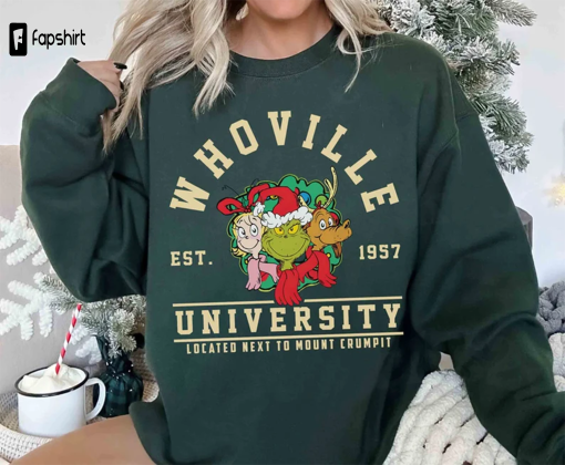 Retro Whoville University Sweatshirt, Whoville Sweatshirt, Grinch Christmas Sweatshirt, Grinchmas Shirt, Christmas Sweater, Christmas Gift