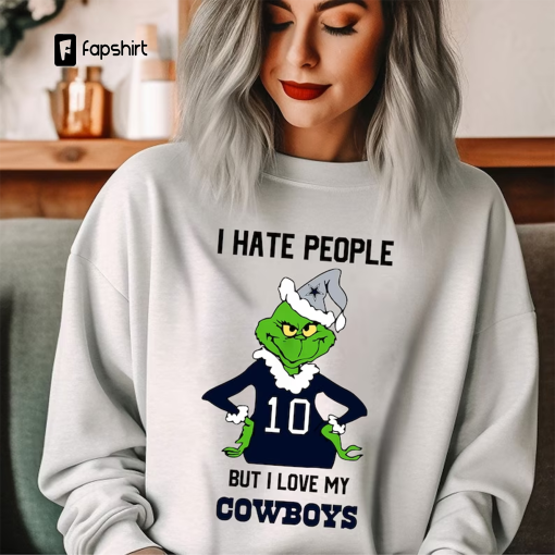 I Hate People – But I Love My Cowboys Shirt, Grinch Cowboys Shirt, Vintage Cowboys Football Sweatshirt, Graphic Tee Gift For Football Fan