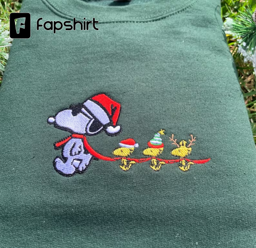 Snoopy Claus Sweatshirt – Christmas Unisex Sweatshirt- Woodstock Embroidered Sweatshirt- gift- Snoopy embroidered crewneck