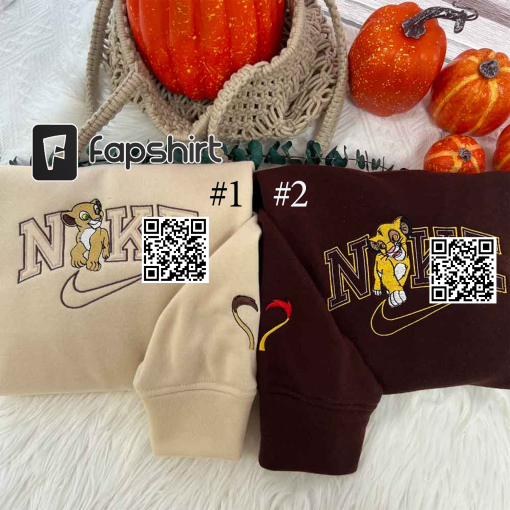 Simba and Nala Couple Sweater, Cartoon Embroidered Sweatshirts, Trending Crewneck, Vintage shirt, Embroidery Hoodie