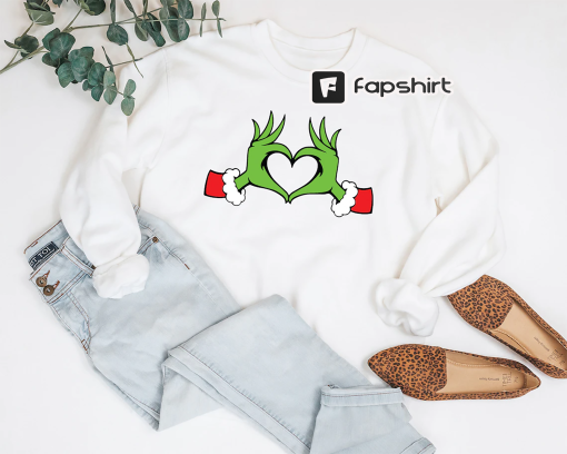 Heart Hands Grinch Sweatshirt, Grinch Christmas Sweatshirt, Retro Grinch Sweatshirt, Vintage Christmas Sweatshirt, Christmas Family Sweater