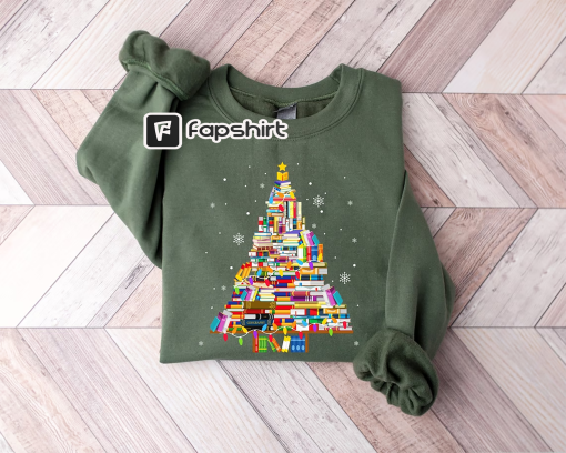 Christmas Book Tree Shirt, Christmas Gift for Book Lovers, Teacher Christmas Shirt, Christmas Bookish Sweatshirt, Christmas Reading Shirt