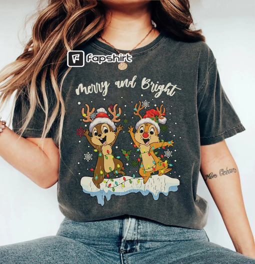 Chip and Dale Merry and Bright Christmas Shirt, Disney Chip and Dale Christmas Shirt, Double Trouble Shirt, Disney Family Christmas Shirt