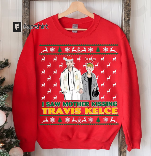 I Saw Mother Kissing Travis Kelce Christmas Sweatshirt, Kelce Shirt, Vintage Kansas City Football, Kelce Kansas City Football, Kelce Taylor