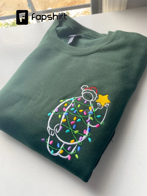 Baymax Christmas Lights Embroidered Sweatshirt | Disney Embroidered Crewneck