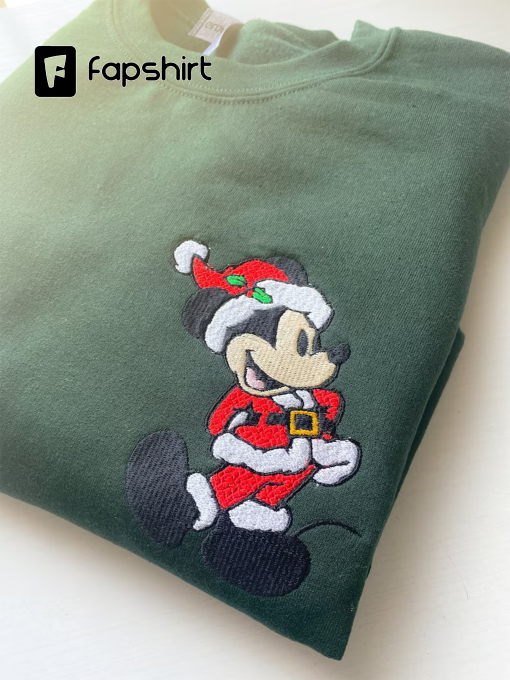 Santa Mickey Embroidered Sweatshirt | Disney Christmas Embroidered Crewneck