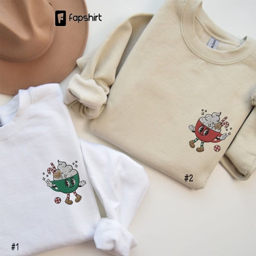 Embroidered Couples Christmas Sweaters, Matching Christmas Sweatshirts, Hot Cocoa Christmas Sweaters, Embroidered Xmas Pullover Crewneck