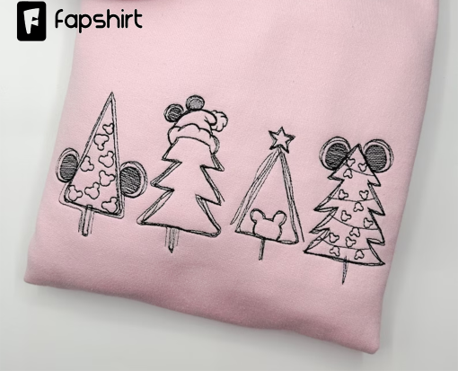 Mickey Christmas Trees Embroidered Sweatshirt | Disney Christmas Sweatshirt