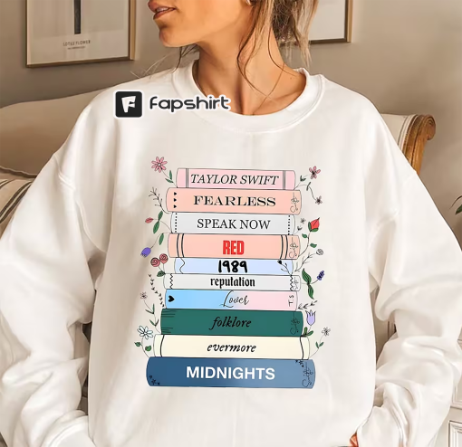 Taylor Swiftie Merch Sweatshirt, Melodies: Cozy Album Book Stack Sweatshirt for Taylor Swift Fans, Taylor Swiftie