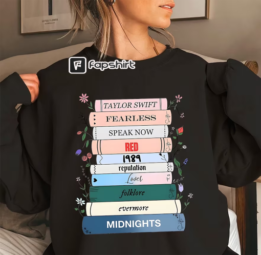 Taylor Swiftie Merch Sweatshirt, Melodies: Cozy Album Book Stack Sweatshirt for Taylor Swift Fans, Taylor Swiftie