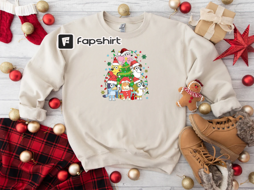 Happy Christmas Kids Shirts,Toddler Christmas Shirt,Bluey Merry Christmas Sweatshirt,Bluey Christmas Sweater,Gift for Kids,Movie Star Shirt