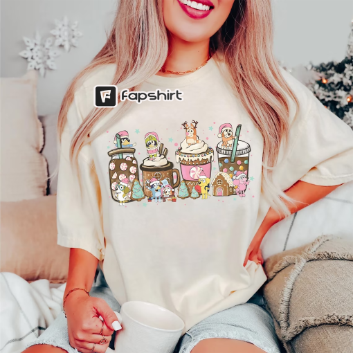 Vintage Bluey Christmas Coffee Shirt,Christmas coffee Shirt,Christmas Bluey Family Shirt,Coffee Lover gift,Cute Christmas tshirt,Bluey Shirt