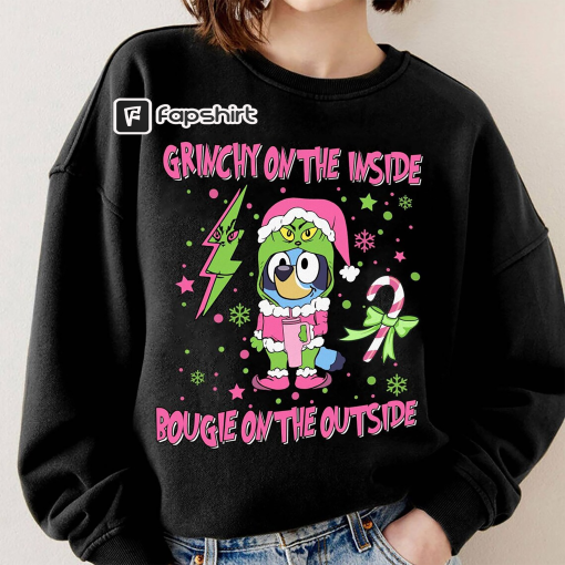 Blue Dog Grinchmas Sweatshirt, Bluey Grinch Christmas Sweatshirt, Bluey Grinchmas Shirts, Bluey Kids Christmas Shirt Bluey Toddler Shirt