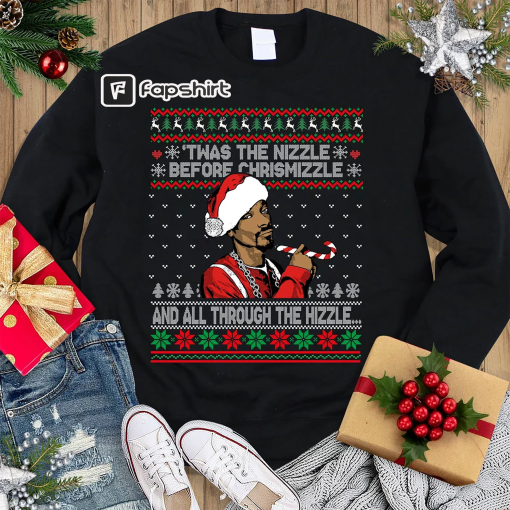 Funny Snoop Dogg Ugly Christmas Sweater | The Nizzle Before Chrismizzle Xmas Sweatshirt | Snoop Dogg Ugly Christmas Sweater