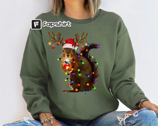 Christmas Squirrel Lights Sweatshirt, Christmas Squirrel Hoodie, Christmas Lights Sweater, Christmas Squirrel Gift, Cute Christmas Sweater