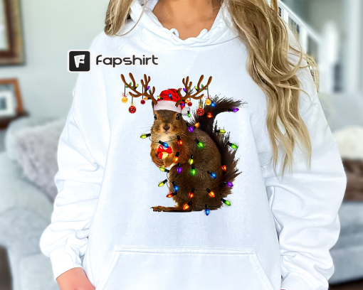 Christmas Squirrel Lights Sweatshirt, Christmas Squirrel Hoodie, Christmas Lights Sweater, Christmas Squirrel Gift, Cute Christmas Sweater